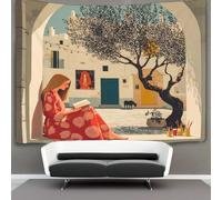 kaiyun Mediterranean Style Courtyard Tapestry Wall Hanging Young Woman Sitting Inside The Window Wall Art for Living Room Bedroom Dorm 180cmx230cm