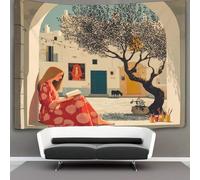 kaiyun Mediterranean Style Courtyard Tapestry,Young Woman Sitting Inside The Window Wall Hanging,Wall Art for Bedroom Aesthetic Home Decoration for Living Roombedroom 100cmx150cm