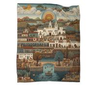 kaiyun Mexican Folk Art, Cities, And People Pattern Blanket Novel Design Dormitory Soft Comfortable Fluffy Bedding Four Seasons 60x80inch(150x200cm)