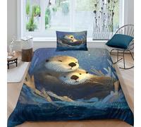 kaiyun Mother And Baby Otter Snuggle at Sea 3PCs Duvet Cover Sets, 3D Printing Themed, Comfortable, Soft Bedding Set Bedroom Decor Single（135x200cm）