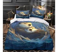 kaiyun Mother And Baby Otter Snuggle at Sea Duvet Cover 3D Printed Bedding Set for Kids Teens Adults Microfibre Quilt Cover Bed Decor 3Pcs Super King（260x220cm）