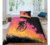 kaiyun Mountain Bike Rider Rushes Out of The Fire Duvet Cover 3Pcs Set 3D Printed Quilt Covers Set with Pillowcase Microfibre Bedroom Bedding Set Single（135x200cm）