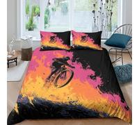 kaiyun Mountain Bike Rider Rushes Out of The Fire Duvet Cover Set 3D Printed Bedding Set, Quilt Cover,3 PCs - Shrink & Fade Resistant for Children Kids Boys Girls Double（200x200cm）