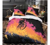 kaiyun Mountain Bike Rider Rushes Out of The Fire Printed Duvet Cover Set 3 Piece Microfiber Quilt Cover 3D Patterned Easy Care Bedding Set - Shrink & Fade Resistant Super King（260x220cm）