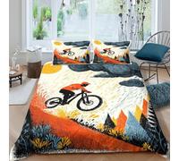 kaiyun Mountain Biker Speeding on A Muddy Trail Duvet Cover Set - Bedding Bed Set Printed Patterned with Pillowcases, Soft Microfiber Quilt Covers King（220x240cm）