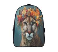 kaiyun Mountain Lion Wearing A Large Flower Crown Childrens Premium Backpack School Rucksack Travel Bag Boys Girls with Side Mesh Pocket And Zipped Pocket 16 inch
