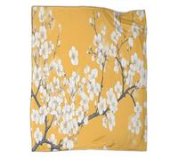 kaiyun Mustard Yellow White Apricot Blossom Patterned Throw Warm for Camping Outdoor Lightweight for Sofa Bed 60x80inch(150x200cm)