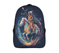 kaiyun Native American Female Warrior Starry Sky Rainbow Horse, Galaxy Swirl Children School Backpack Bookbags Casual Travel Rucksack Boys Girls Large Capacity Daypack 16 inch