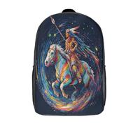 kaiyun Native American Female Warrior Starry Sky Rainbow Horse, Galaxy Swirl Teenagers Backpack Middle School Students Bookbag Outdoor Daypack 17inch