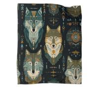 kaiyun Native American Pattern with Wolfs, Tribal Design Bedding Blanket Printed Fluffy Soft Comfortable Suitable for Sofa Bed 80x90inch(200x230cm)