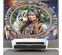 kaiyun Native American Tapestry,Wolf Dreamcatcher Art Wall Hanging Decoration for Living Room Bedroom & Dorm 70cmx100cm