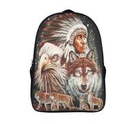 kaiyun Native Americans School-Bags Backpacks for Teens,Elementary Girls Bookbags,Wolves Owls Lightweight Casual Daypack 16 inch