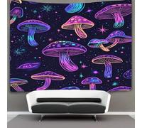kaiyun Neon Cartoon Mushrooms Tapestry Black Background Wall Hanging Tapestries for Bedroom Living Room Apartment Dorm Decorations Wall Art Decor 180cmx230cm