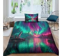 kaiyun Neon Polar Bear at Night 3D Printed Duvet Cover Microfibre for Kids Teens Adults Soft Quilt Covers Easy Care Bedding Sets with Pillowcase Single(135x200cm)