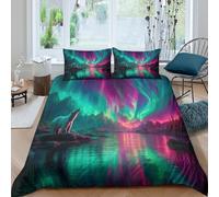 kaiyun Neon Polar Bear at Night Bedding Duvet Cover Set 3 Piece Microfiber 3D Printed Soft Breathable with Pillowcase for Kids Adult King(220x240cm)