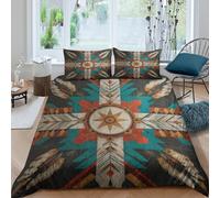kaiyun North American Sioux Patterns 3D Print Duvet Cover 3 Piece Quilt Covers Bedding with Zipper Closure,with Pillowcase Microfiber for Boys Girls Adult Double（200x200cm）