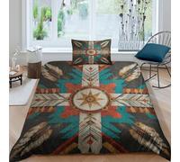 kaiyun North American Sioux Patterns Duvet Cover Set 3D Printed Quilt Covers 3Pcs with Pillowcase Zipper Closure, Soft Easy Care Microfibre Bedding Single（135x200cm）