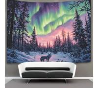 kaiyun Northern Lights Lone Wolf Tapestry Wall Hanging Dense Pine Forest Art for Bedroom Living Room Dorm Decor 70cmx100cm