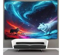 kaiyun Northern Lights Wolves Tapestry Bedroom Aesthetic - Indie Wall Room Decor Fantasy Art Style Wall Hanging,Wall Art 150cmx200cm
