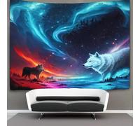 kaiyun Northern Lights Wolves Tapestry Fantasy Art Style Tapestries 3D Wall Hanging Home Decorations for Room 130cmx150cm