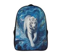 kaiyun Oil Painting Style Backpacks Kids White Tiger in Vortex Schoolbag with Adjustable Shoulder Strap Casual Daypack Sports Gym Outdoor 16 inch