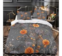 kaiyun Orange Marigold And Lilac Flowers Duvet Cover Set 3D Spiderweb Pattern Bedding Set 3 Pieces Ultra Soft Microfiber Comforter Cover for Kids Teens Adults Super King(260x220cm)