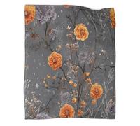 kaiyun Orange Marigold And Lilac Flowers Printed Blanket 3D Spiderweb Pattern Design Bedspread Soft Warm Microfiber Throws And Patchwork Quilts 80x90inch(200x230cm)