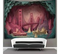kaiyun Origami Art Scene Tapestry Wall Hanging,Cargo Ship Under The Bridge for Bedroom Decor Birthday Party Celebration Or Garden Backdrop 180cmx230cm