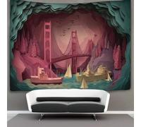 kaiyun Origami Art Scene Tapestry Wall Hanging,Cargo Ship Under The Bridge for Bedroom Decor Birthday Party Celebration Or Garden Backdrop 130cmx150cm