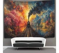 kaiyun Paint Art Tapestry Wall Hanging Train Passing through Four Seasons Scene Art for Bedroom Living Room Dorm Decor 180cmx230cm