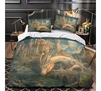 kaiyun Palace, Dragon 3D Duvet Cover, Fairy Tale Style Printed Bedding Sets,Microfibre Quilt Covers 3 Piece Set, with Pillowcase for Kids Teens Adults Super King(260x220cm)