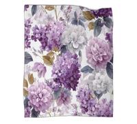 kaiyun Pale Purple And White Watercolor Flowers Pattern Soft Throw Blanket 3D Printing Suitable for Living Room Bedroom Sofa Sofa Warm And Comfortable 40x50inch(100x130cm)