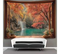 kaiyun Panoramic Horizontal Window Tapestry Bedroom Aesthetic - Indie Wall Room Decor Waterfall Cascading Down in Autumn Wall Hanging,Wall Art 70cmx100cm