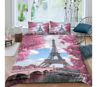 kaiyun Paris Landmark Printed Bedding Set Microfibre Duvet Cover Set 3d Spring Scenery Style Theme Comforter Cover 3 Pieces for Kids Teens Adults Single（135x200cm）
