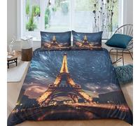 kaiyun Paris Night View Printed Comforter Cover Set 3D Print Eiffel Tower Star Trails Quilt Covers Microfibre Bedding 3 Pcs Set with Pillow Case for Kids Teens Adults King（220x240cm）
