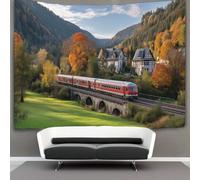 kaiyun Passenger Train Old Stone Bridge Tapestry Autumn Countryside Wall Hanging Tapestries for Bedroom Living Room Apartment Dorm Decorations Wall Art Decor 150cmx200cm