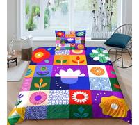 kaiyun Patchwork Pattern 3D Duvet Cover 3 Piece Set, Nepalese Elements Printed Bedding Set, Microfibre Quilt Cover, with Pillowcase Single（135x200cm）
