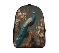 kaiyun Peacock Perched on An Ancient Apricot Tree Childrens Premium Backpack School Rucksack Travel Bag Boys Girls with Side Mesh Pocket And Zipped Pocket 16 inch