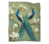 kaiyun Peacock Perched on Branches of White Magnolia Outdoor Camping Printed Soft Breathable Warm Blanket Four Seasons Bedroom Bedspread 40x50inch(100x130cm)