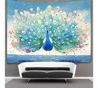 kaiyun Peacock Spreads Wings Tapestry Water Drops Falling Tapestries 3D Wall Hanging Home Decorations for Room 180cmx230cm