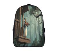 kaiyun Penguin with Violin Kids Preschool Travel Backpack Kindergarten Wooden Tree House Schoolbag Bookbag For Girls Boys 16 inch