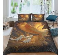 kaiyun Phoenix Flying in The Sky, Three Little White Foxes 3D Duvet Cover,Microfibre Bedding Sets, Easy-Care Printed Quilt Covers, 3 Piece Comforter Cover for Kids Teens Double（200x200cm）