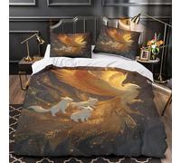 kaiyun Phoenix Flying in The Sky, Three Little White Foxes 3D Print Kids Bedding Set 3 Pieces Ultra Soft Microfiber Comforter Cover Quilt Cover,Shrink & Fade Resistant Super King(260x220cm)