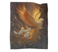 kaiyun Phoenix Flying in The Sky, Three Little White Foxes Outdoor Camping Printed Soft Breathable Warm Blanket Four Seasons Bedroom Bedspread 60x80inch(150x200cm)