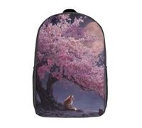 kaiyun Pink Cherry Blossoms Under The Moon, Fox Backpack for School Kids Elementary Middle Travel Bag Boys Girls Lightweight Schoolbag 17inch