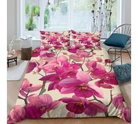 kaiyun Pink Vanilla Orchid Bedding Set Microfibre 3 Piece Duvet Cover Set for Kids Teens Adults Printed Comforter Cover 3D with Pillowcase King(220x240cm)