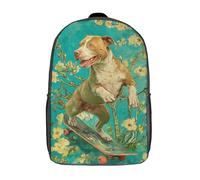 kaiyun Pitbull Riding A Skateboard Children Backpack On Wild Flower Rucksack Girls Boys Large Capacity Kids Travel Bag Lightweight for Teenagers Students 17inch