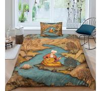 kaiyun Player Sitting by The River 3D Duvet Cover,Microfibre Bedding Sets, Easy-Care Persian Miniature Printed Quilt Covers, 3 Piece Comforter Cover for Kids Teens Single(135x200cm)