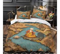 kaiyun Player Sitting by The River 3D Printed Comforter Cover Sets Persian Miniature Duvet Cover 3 Piece Microfibre Bedding Quilt Covers with Pillowcase And Zipper Super King(260x220cm)