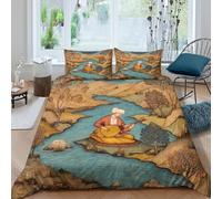 kaiyun Player Sitting by The River 3D Printed Duvet Cover Microfibre for Kids Teens Adults Persian Miniature Soft Quilt Covers Easy Care Bedding Sets with Pillowcase Double(200x200cm)